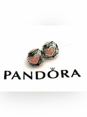 Pandora Pink Heart Spacer Beads - Retired Rose Enamel Hearts Charm 790591EN28